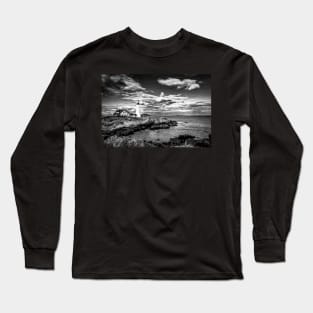 Portland Head Light Maine Black and White Painterly Long Sleeve T-Shirt